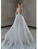 Beaded Lace Chiffon Wedding Dress With Removable Train